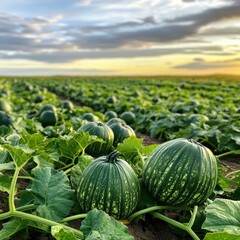 Wall Mural - A field of green pumpkins (Cucurbita maxima), perfect for the fall harvest season and markets