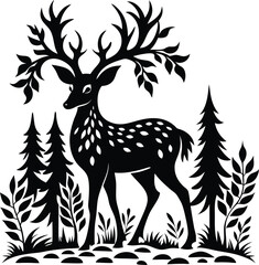 Poster - black deer vector illustration silhouette, Print