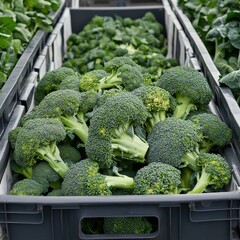 Wall Mural - A fresh broccoli (Brassica oleracea), with bright green florets ready for market sale