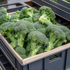 Wall Mural - A fresh broccoli (Brassica oleracea), with bright green florets ready for market sale