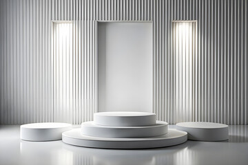 Wall Mural - Photo White Podium Stage Platform For Product Display Showcase 3D Rendering