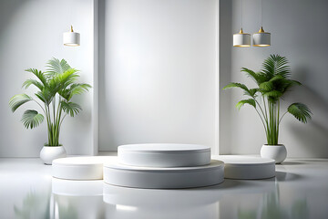 Wall Mural - Photo White Podium Stage Platform For Product Display Showcase 3D Rendering
