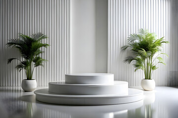 Wall Mural - Photo White Podium Stage Platform For Product Display Showcase 3D Rendering