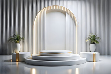 Wall Mural - Photo White Podium Stage Platform For Product Display Showcase 3D Rendering