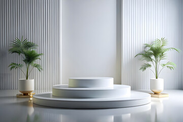 Wall Mural - Photo White Podium Stage Platform For Product Display Showcase 3D Rendering