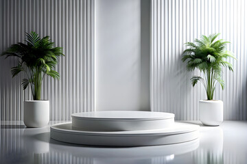 Wall Mural - Photo White Podium Stage Platform For Product Display Showcase 3D Rendering