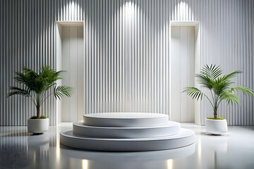 Wall Mural - Photo White Podium Stage Platform For Product Display Showcase 3D Rendering