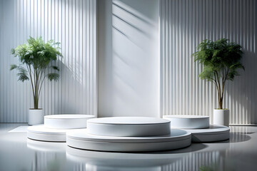 Wall Mural - Photo White Podium Stage Platform For Product Display Showcase 3D Rendering