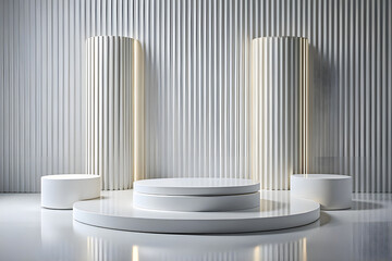 Wall Mural - Photo White Podium Stage Platform For Product Display Showcase 3D Rendering