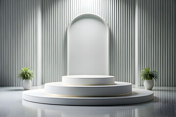 Wall Mural - Photo White Podium Stage Platform For Product Display Showcase 3D Rendering