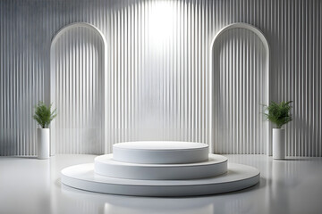 Wall Mural - Photo White Podium Stage Platform For Product Display Showcase 3D Rendering