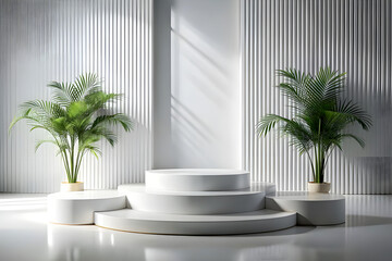 Wall Mural - Photo White Podium Stage Platform For Product Display Showcase 3D Rendering