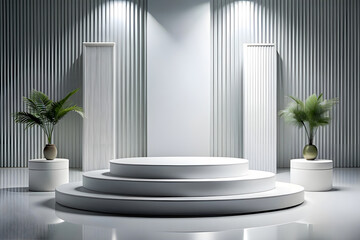 Wall Mural - Photo White Podium Stage Platform For Product Display Showcase 3D Rendering