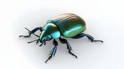 Wall Mural - 31. A realistic 3D render of an emerald beetle with a detailed carapace, isolated on a pristine white background