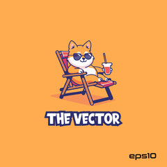 Wall Mural - Shiba inu chillin' on summer vacation logo, vector, mascot, character, cartoon, illustration, eps10