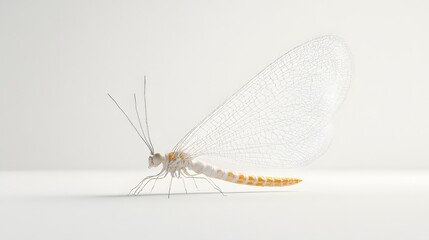 Wall Mural - 18. A lifelike 3D render of a delicate lacewing with gossamer wings, isolated on a pristine white background