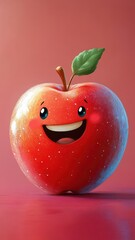 Wall Mural - A whimsical cartoon-style apple with exaggerated features and bright, cheerful colors.