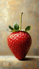 Strawberry rendered in an oil painting style, showcasing rich textures and natural colors with a classic, realistic approach.