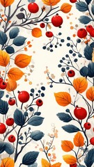 Wall Mural - Cranberry-themed background with lush, colorful details and natural illustration elements.