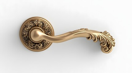 Wall Mural - 150. A lifelike 3D render of a classic brass door handle with ornate design, isolated on a pristine white background