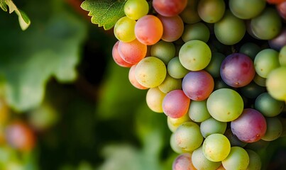 Wall Mural - Bunch of Green and Pink Grapes Hanging from a Vine, Generative AI 