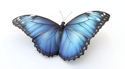 Wall Mural - 7. A lifelike 3D render of a blue morpho butterfly with iridescent wings, isolated on a pristine white background