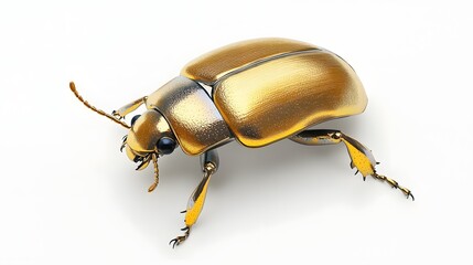 10. A detailed 3D render of a golden beetle with a metallic sheen, isolated on a pristine white background