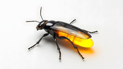 Wall Mural - 11. A lifelike 3D render of a firefly with a glowing abdomen, isolated on a pristine white background