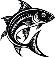 Wall Mural - black fish vector illustration silhouette, Print