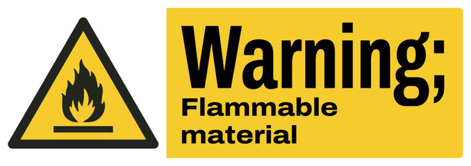 ISO warning safety signs text variation_warning ; flammable material landscape size 1/2 a4/a3/a2/a1	