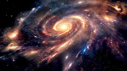 Wall Mural - Cosmos, space and spiral universe galaxy on darkbackground with light, pattern and color glow solar system. Galaxy, infinity and planets in milky way