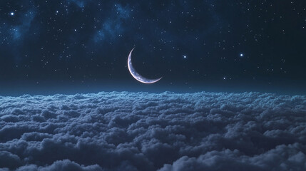 Wall Mural - serene night sky with a bright full moon glowing above thick clouds, casting a peaceful light over t