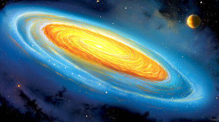Wall Mural - Cosmos, space and spiral universe galaxy on darkbackground with light, pattern and color glow solar system. Galaxy, infinity and planets in milky way with nebula shine, dark sky and stars 