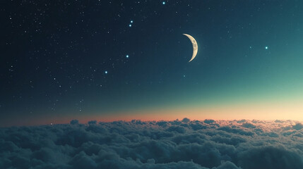 Wall Mural - serene night sky with a bright full moon glowing above thick clouds, casting a peaceful light over t