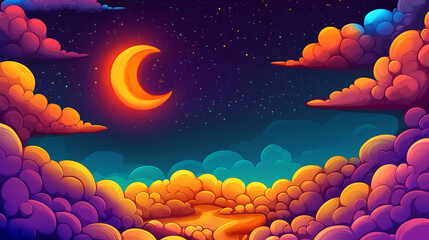 Wall Mural - serene night sky with a bright full moon glowing above thick clouds, casting a peaceful light over t