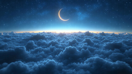 Wall Mural - serene night sky with a bright full moon glowing above thick clouds, casting a peaceful light over t