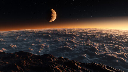 Wall Mural - serene night sky with a bright full moon glowing above thick clouds, casting a peaceful light over t