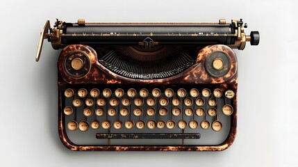 9. A lifelike 3D render of a vintage typewriter with realistic keys, isolated on a pristine white background