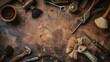 © AI Stock House - Old barber tools on a brown dusty surface