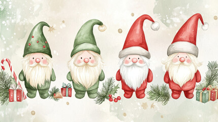 Canvas Print - Christmas Gnomes Watercolor.