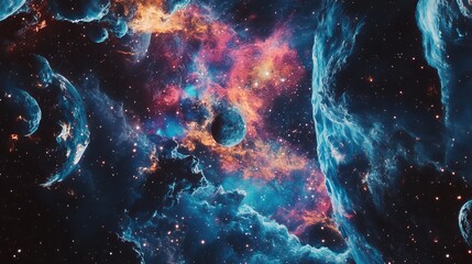 Wall Mural - A captivating space background featuring a collage of stars, galaxies, and nebulae, highlighting the vastness of the universe and the wonders of space science.