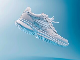 Wall Mural - pair of white sneakers isolated on blue background. 3d rendering