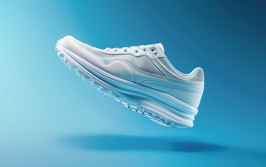 Wall Mural - pair of white sneakers isolated on blue background. 3d rendering