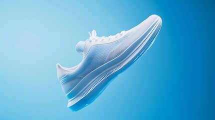 Wall Mural - pair of white sneakers isolated on blue background. 3d rendering