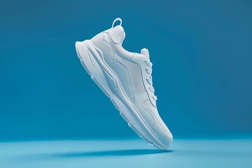 Wall Mural - pair of white sneakers isolated on blue background. 3d rendering
