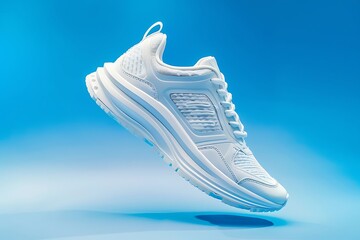 Wall Mural - pair of white sneakers isolated on blue background. 3d rendering