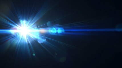 Lens flare, blue glow light effect on black. image of rays light effects, overlays or flare for design. screen blending mode. Set of abstract sun burst, flare, glare over black background.