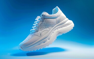 Wall Mural - pair of white sneakers isolated on blue background. 3d rendering