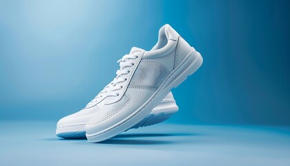 Wall Mural - pair of white sneakers isolated on blue background. 3d rendering