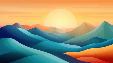 Canvas Print - A colorful landscape with mountains and a sun in the sky, AI